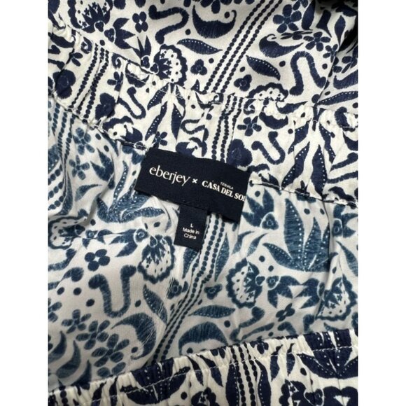 Eberjey x Casa Del Sol - Inez Washable Silk Printed Long PJ Set in Azulejos Navy - Picture 9 of 9